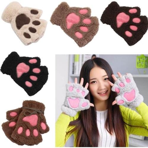 Valink 2017 New Fashion Winter Women Girls Lovely Gloves Plush Warm Mittens Cute Short Half Finger Fingerless Female Gloves Hot