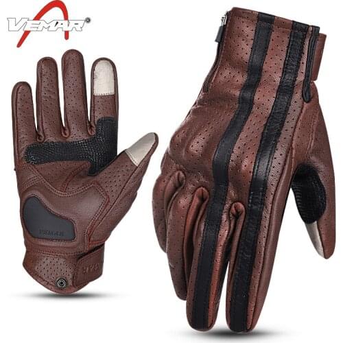 VEMAR Vintage Leather Motorcycle Racing Glove Guantes Moto Luvas Full Finger Motocross Biker Gloves Touchscreen Knight Gloves