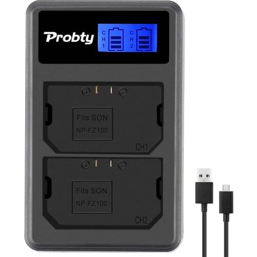 Probty NP-FZ100 NP FZ100 NPFZ100 LCD Dual Charger for Sony Alpha 9 A9 9R A9R 9S A9S A7RIII A7R3 BC-QZ1 Digital Camera