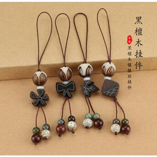 Chinese style ebony wood Bodhi mobile phone lanyard mobile phone chain pendant bag jewelry personality creative men and women