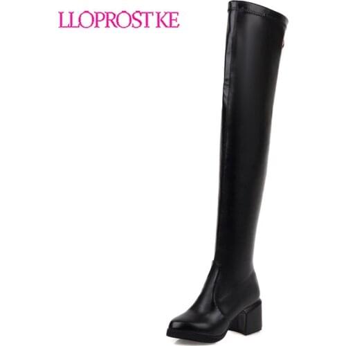 Lloprost ke female winter size 33-48 thick heels black white PU leather Over-the-knee boots for women ladies long boots H590