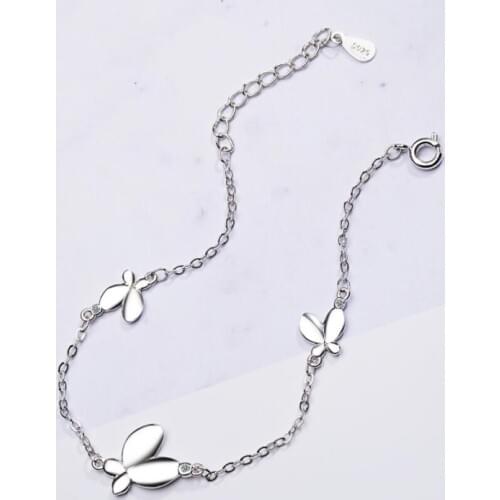Korean Sweet Butterfly 925 Sterling Silver Temperament Female Trendy Resizable Bracelets SBR092