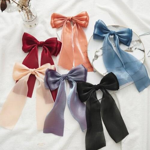 New fashion Solid color Double chiffon ribbon hair band bow Girls/Women Hairpin Barrettes Hair Ponytail Hair Accessories