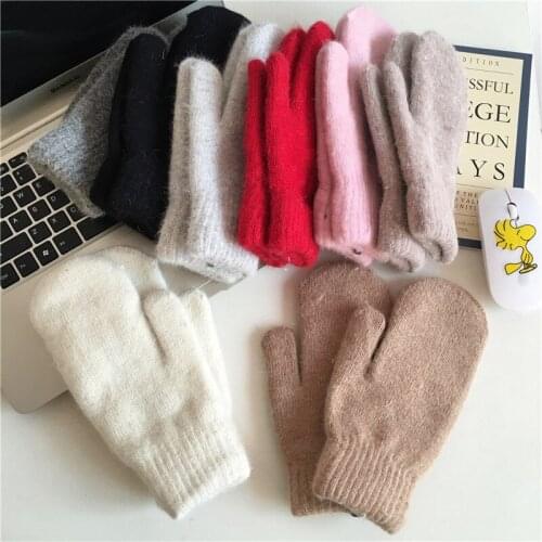 Winter Women Gloves Warm Rabbit Fur Fingerless Mitten Solid Color Cashmere Knitted Gloves DIY Christmas Gift Female Gloves