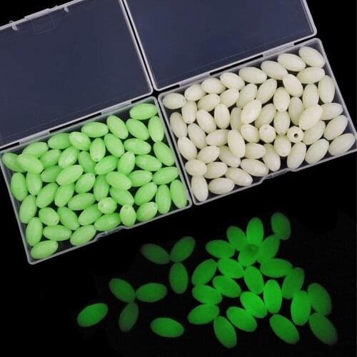 100Pcs/Box Fishing Beads 10mm*18mm Plastic Glow Oval Luminous Bead Fishing Lures Baits Floating Tools Fishing Tackle Accessories