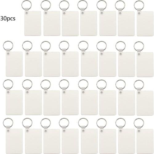30Pcs Wooden Hardboard Keychains Blank Rectangle MDF Keychains Sublimation Heat Transfer Keychains Kit Jewelry Making