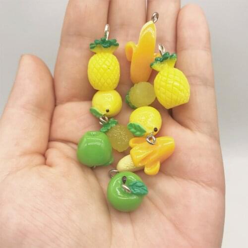6pcs 3D Fruit Apple Banana Pineapple Lemon Resin Charms For DIY Handmade Keychain Earring Bracelet Jewelry Making Accessories
