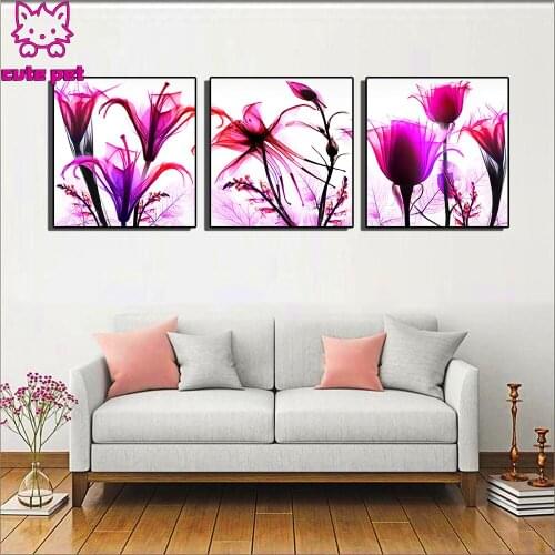 Diamond Painting Purple flowers DIY cross stitches full drill 3PCS Gift Embroidery modern Rhinestone Home Decor Diamond Mosaic