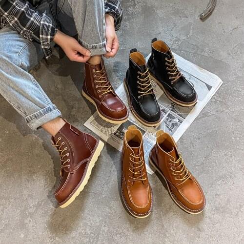 Vintage British Handmade Men Shoes High Quality Cow Leather Ankle Boots Wings Platform Autumn Winter Desert Motorcycle Boots New