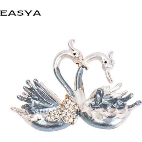 EASYA Swan Flower Brooches For Women Elegant Fashion Pin Red Crystal Brooch Wedding Jewelry High Quality