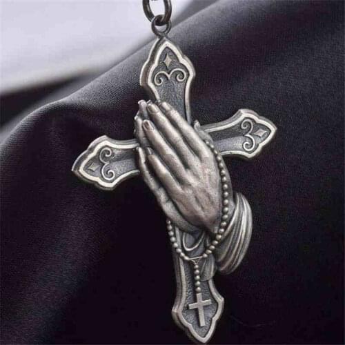 European And American Cross Prayer Pendant Necklace Gold Silver Color Necklace for Men And Women Religious Belief Jewelry