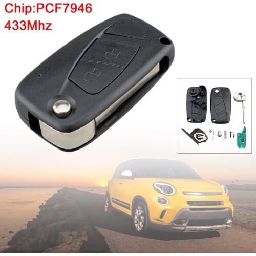433Mhz 2 Buttons Flip Remote Car Key Fob with PCF7946 Chip Black Keyless Entry Transmitter for Fiat 500 Panda Punto Bravo Ducato