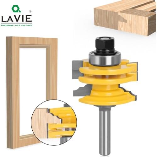 LAVIE 1pc 8mm 12mm 1/2" Shank Glass Door Rail & Stile Reversible Router Bit Woodworking Milling Cutting for Wood Tool Bits 02014