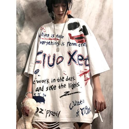 Harajuku Oversized Tshirt Streetwear Females Summer Loose Tops Hip Hop Dance Clothes Women Casual Punk High Street T Shirts Girl