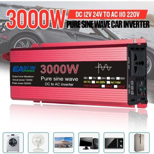 1000W 1600W 2200W 3000W Pure Sine Wave Inverter DC 12 24V To AC 110V 220V Solar Car Inverter Voltage Transformer Power Converter