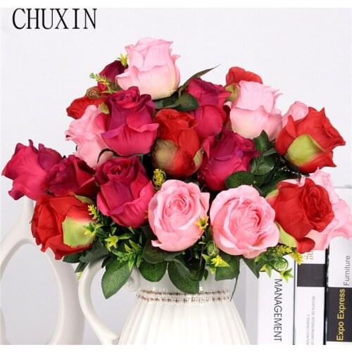 Artificial silk sweet 9 head princess roses bouquet wedding bride holding flower home decor wedding flower row arch table flower