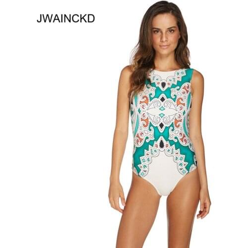 JWAINCKD 2019 New One Piece Swimsuit Push Up Swimwear Female Print Halter Strap Warp String Backless Beachwear Women Swim Suit