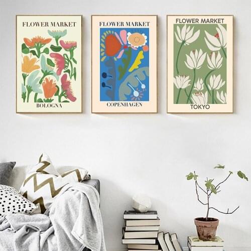 Canvas Painting Flower Market Tunis Tokyo Copenhagen Bologna Poster and Printing Flower Shop Gift Wall Art Picture Decoration