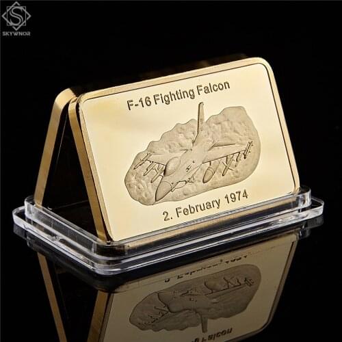 1974 United States Air Force F-16 Fighting Falcon Metal Bar .999 Gold Plated Bar Souvenir Bullion Collecting