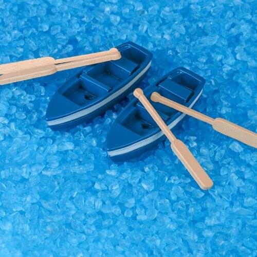 2set Mini Boats Oars Fairy Garden Ornament Miniature Natural Resin Craft Figurine Terrariums Garden Decorations Decor Free Ship