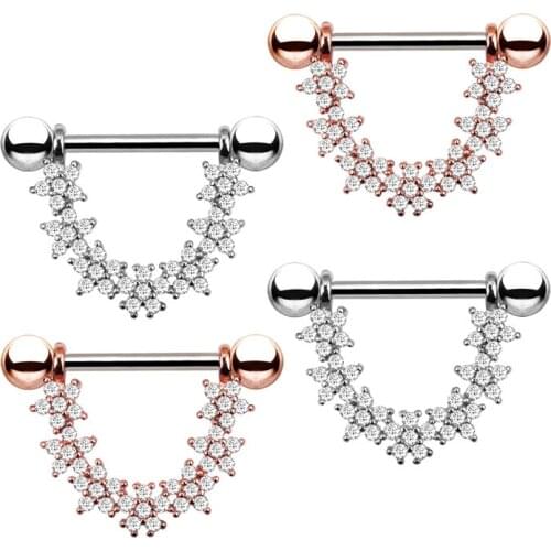 2PC Stainless Steel Crystal Nipple Piercing Bar Tongue Piercing BarbellRose Gold Nipple Piercing JewelryTongue Ring