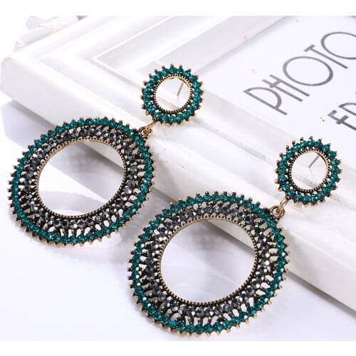 Hot New Exaggerated Hoop-shaped Crystal Beads Big Stud Earrings for Women Girls Cute Fashion Wedding Jewelry
