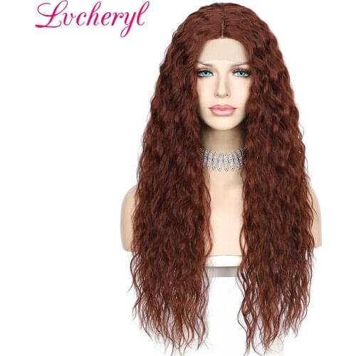 Lvcheryl Synthetic Glueless Lace Front Wig Reddish Brown T-Part Hair for Women Cosplay Drag Queen Gift Make Up Wedding Party