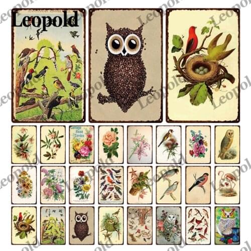 Retro Metal Plaque Animal Series Flower and Bird Combination Painting Flower Garden Corridor Home Decoration L