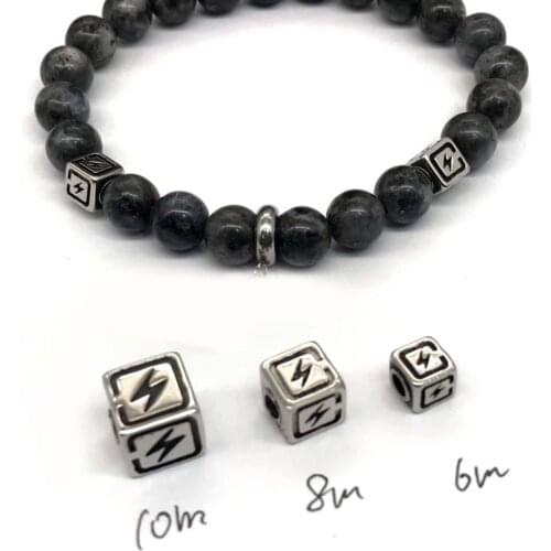 316l Stainless Steel Metal Lightning Charms Beads 3mm Hole Size Square Spacer Beads For DIY Jewelry Making Bracelet Beads
