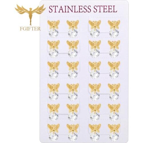 FGifter fashion jewelry simple elegant wild personality female butterfly earrings gold color women stud earring with cystal