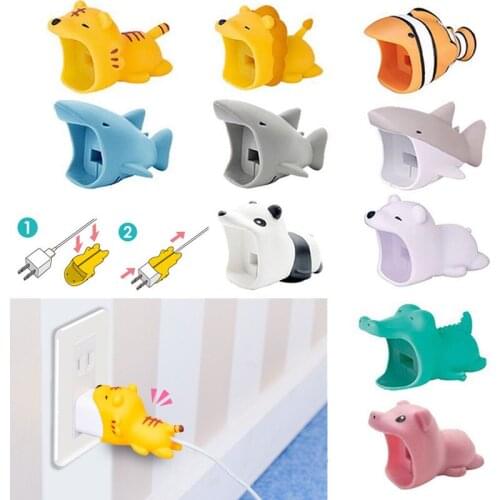 Cartoon Cute Animal Charger Protector For iPhone US Plug Big Cable Bite Protection Cover Cute Charger Protective Cable Winder