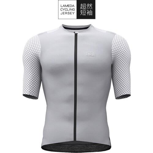 LAMEDA Men Cycling Jersey Short Sleeves Fit Quick Dry Sun-protective Road Bike Tops MTB Jersey Mesh Back Seamless Sleeve