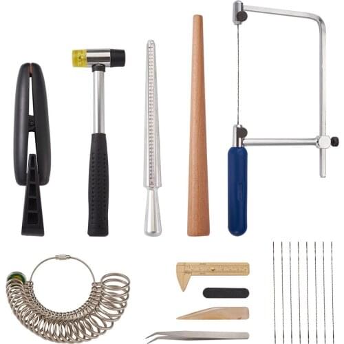 1 Set Jewelry Measuring Tool Sets Mixed Color with Calibration Ring Hammers Ring Enlarger Sizer Tool Cutting and Polish Tool Set