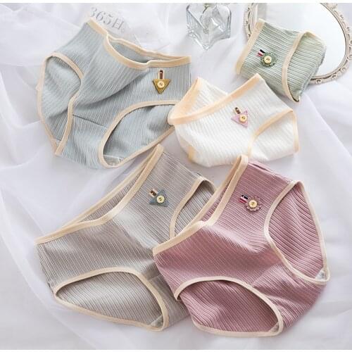 Womens Cotton Underwear Cute Girl Panties Female Thread Briefs Mid Waist Comfortable Underpants Seamless Girls Briefs Panty