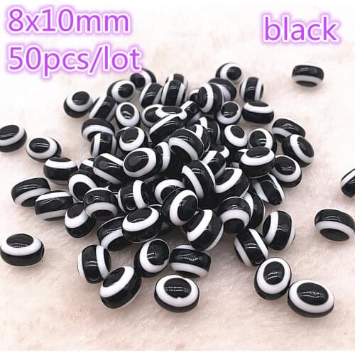 NEW 50PCS 8x10mm Charms Beads Oval Evil Eye Resin Beads Stripe Spacer Beads For Jewelry Making DIY Bracelet Beads