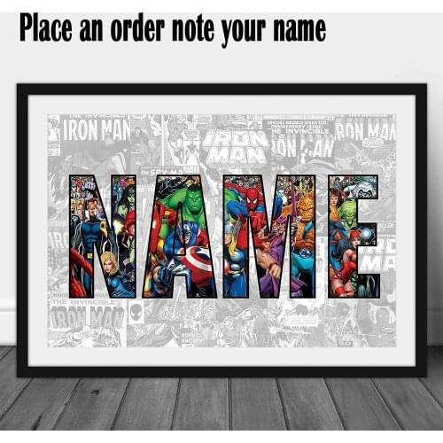 Personalised AVENGERS NAME Word Art Print MARVEL Character Poster Superhero Canvas Painting Wall Art Fathers Day Gift Home Decor