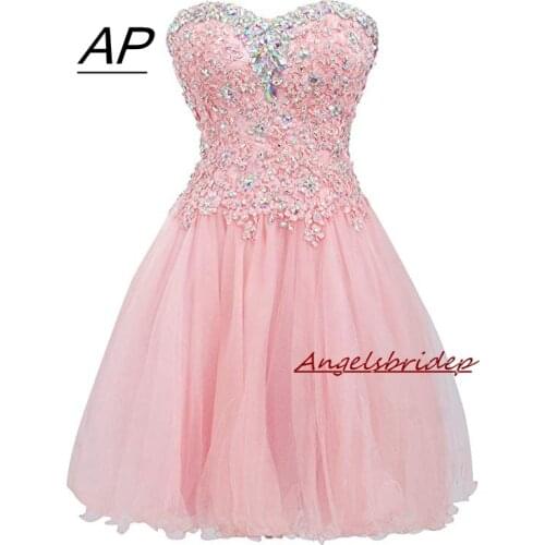 ANGELSBRIDEP Mezuniyet Elbiseleri Homecoming Dresses Sexy Above Knee Cocktail Dress Fashion Crystal Mini 8th Grade Party Gowns