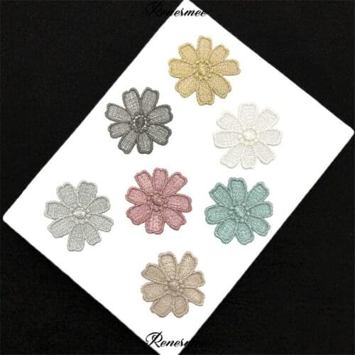 10Pcs Gold Silver Rose White Blue Gray Khaki Cute Little Flower Embroidery Cloth Sew on Lace Applique for Childrens clothes 5cm