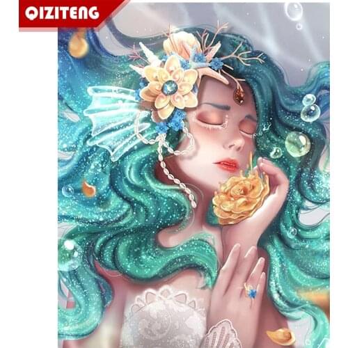 QIZITENG Cartoon Diamond Painting Full Square/Round Mermaid Children Hobby Crafts Modern Art Painting Room Decoration Gifts