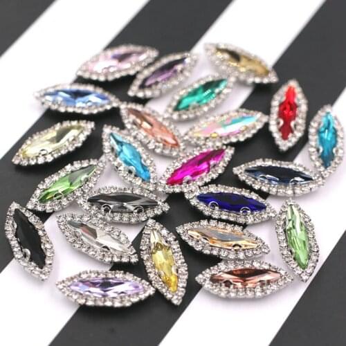 New arrival Horse eye shape sliver base sew on crystal button glass rhinestones for Clothing/wedding decoration Free shipping