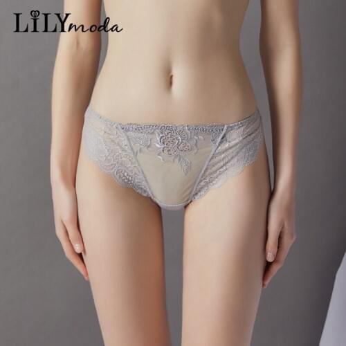 Lilymoda Women Floral Lace Panties Thong Sexy Transparent Lingerie For Women Seamless Briefs T Back Panties Ladies Underwear