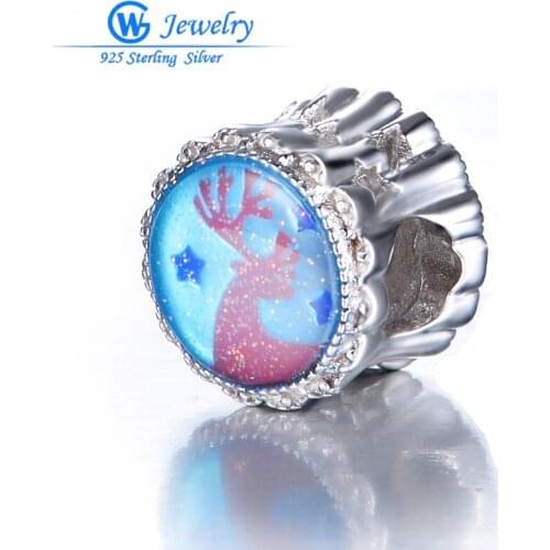 Hard Enamel Silver Rangifer tarandus Fit European Brand Charms Silver 925 Original Bracelet DIY Women Jewelry Making -40