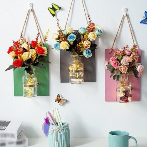 Wind Wall Decoration Pendant Simulation Rose Flower Plant Vase Living Room Bedroom Shop Creative Wall