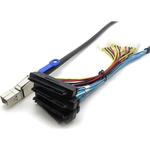 Internal HD Mini SAS SFF-8644 to 4 x SFF-8482 Server External Data Hard Disk Adapter Cable, with SATA Power 2M 6.6FT