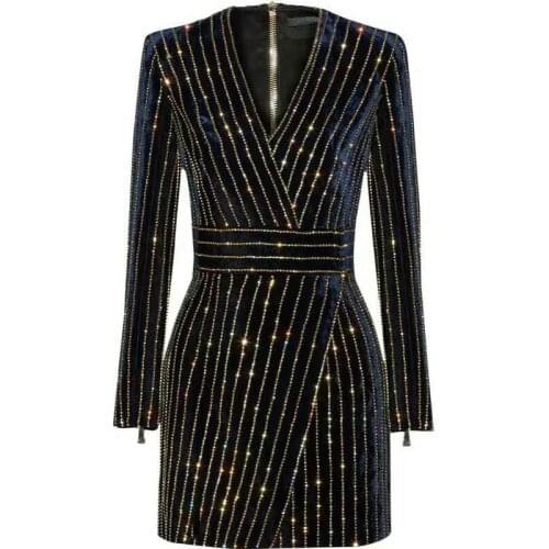 Women Bling Bling Long Sleeve Dress Black V-Neck Full Sleeve Women Casual Office Dress Party Dress Brazil Vestidos XXL