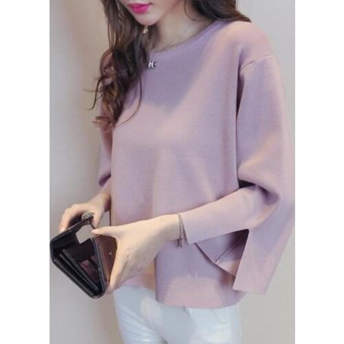 5 Color Round Neck Knitted Sweater Women 2019 Autumn Winter Fashion Pullovers Split Cuff Loose Jumper Female Oversize Sweater