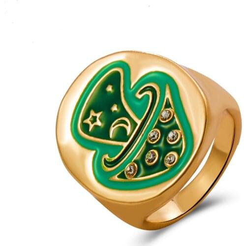 Creative Cute Mushroom Ring Crystal Star Moon Blue Green Red Dripping Oil Rings For Women Jewelry Fashion Personality Ring A29