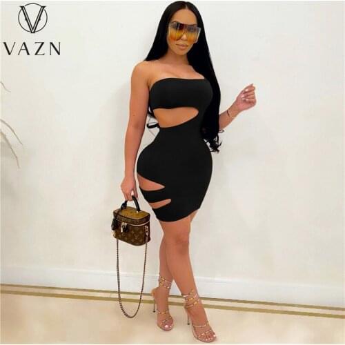 VAZN New 2021 Sleeveless Strapless Bodycon Beach Solid Boho Beach Holiday Dress Sexy Regular Dress Women Elegant Fashion Dress