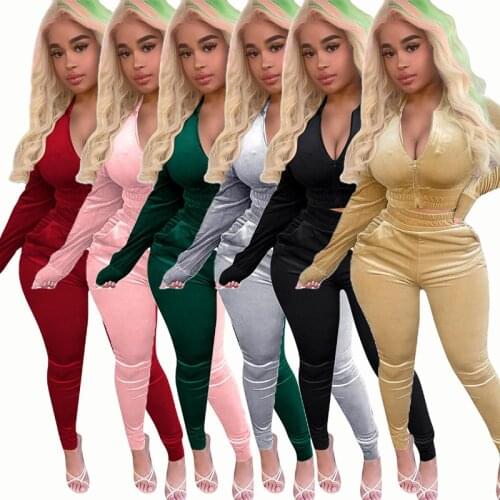 Winter Velvet Crop Jacket and Tracksuit Joggers Plus size Two Piece Set y2k Mujer Jogging Suits for Women Fitness Matching Suits