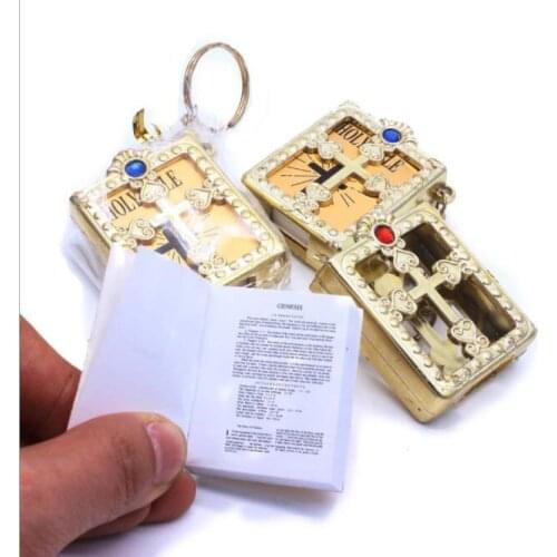 10pcs/lot Mini HOLY Bible Keychain Religious Christian Jesus Cross Key Chain Women Prayer God Bless Gift